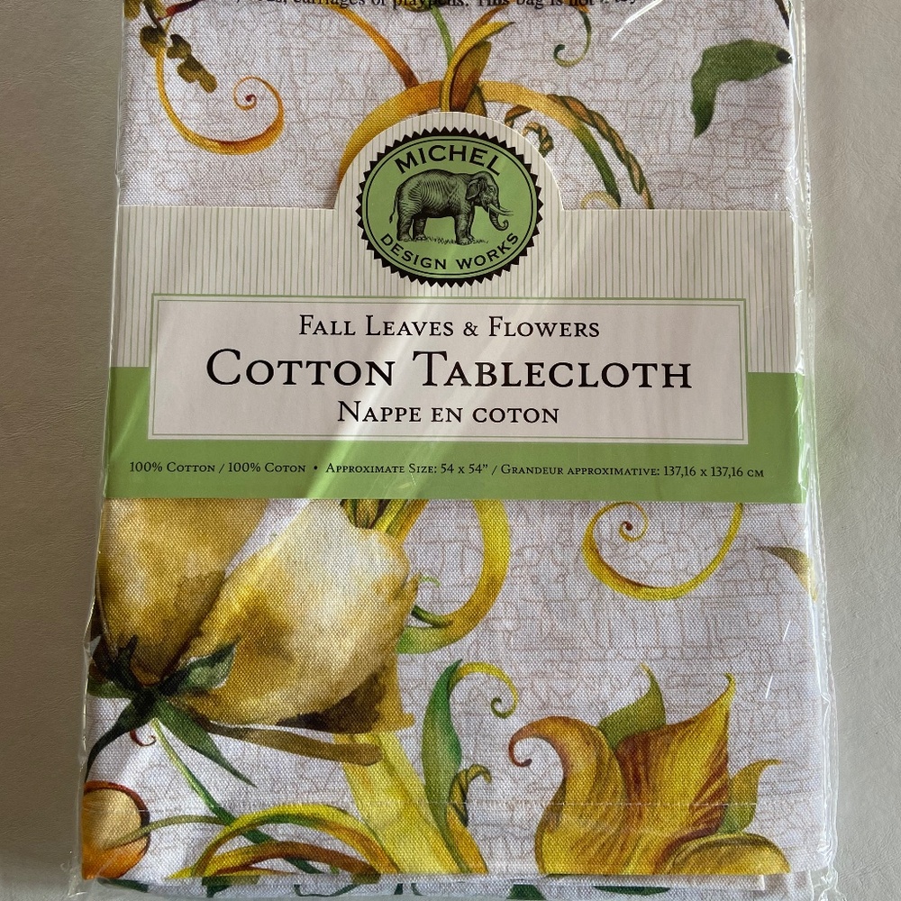 Michel Fall Leaves & Flowers cotton tablecloth